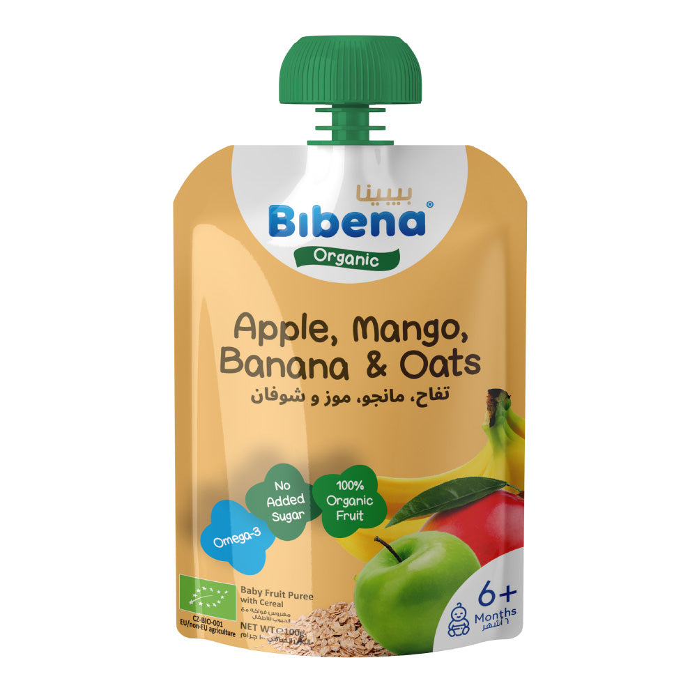 Bibena Organic Puree, Apple-Banana-Mango & Oats from 6 months 100g