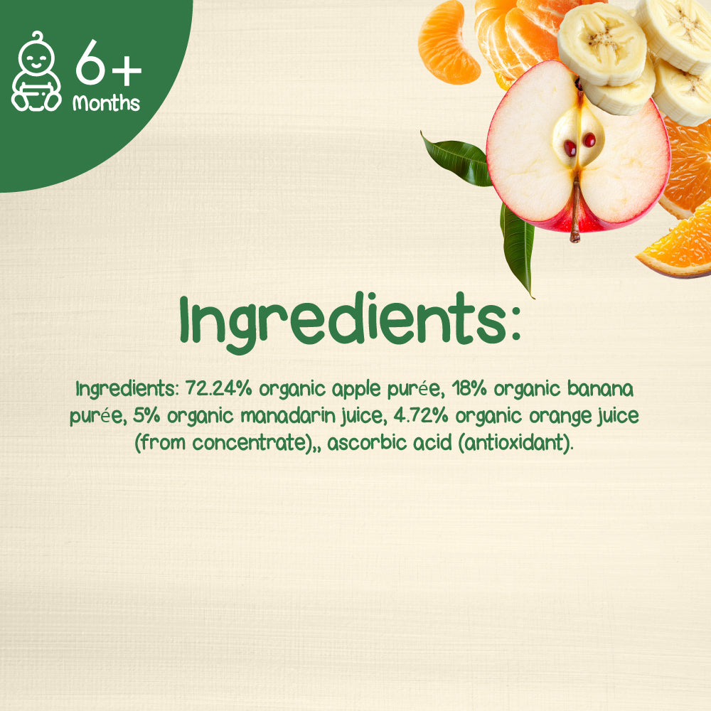 Bibena Organic Puree, Apple-Banana-Orange & Mandarin from 6 months 100g