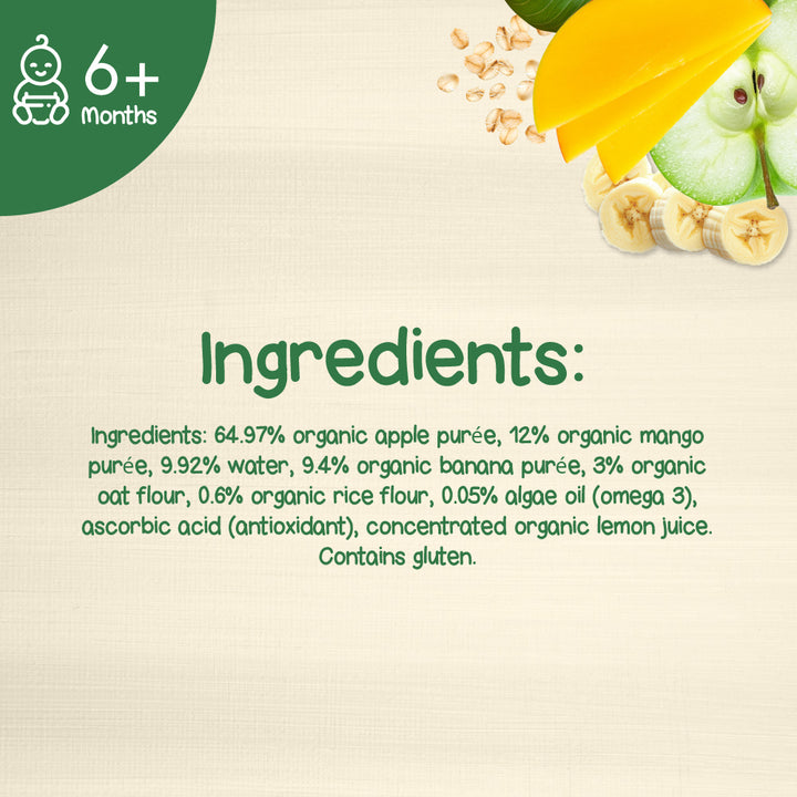 Bibena Organic Puree, Apple-Banana-Mango & Oats from 6 months 100g